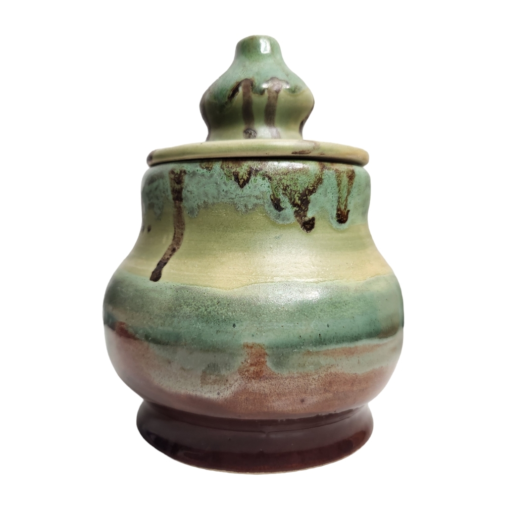 Hand Thrown Studio Art Pottery JAR With Lid Artist Signed 7" with Lid Earth Tone